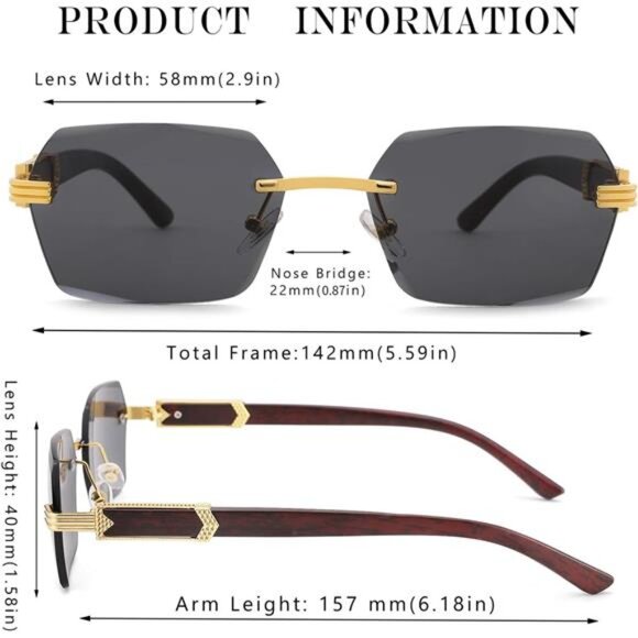 Rimless Sunglasses Men Women Y2K Retro Rectangle Frameless Square UV400 Shades - Picture 5 of 7